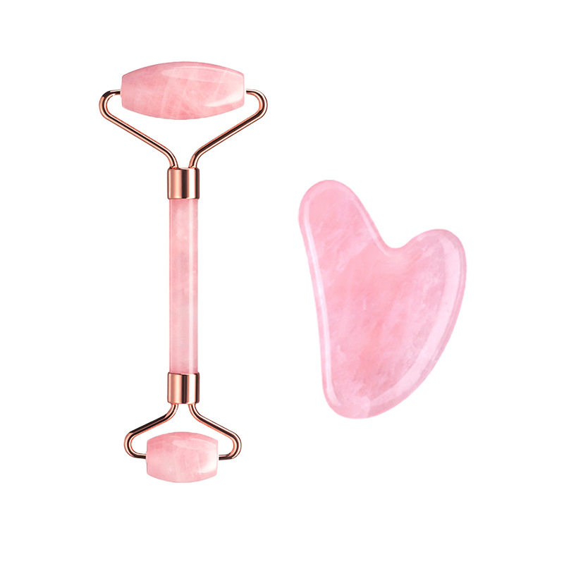 Gua Sha Tool Rose Quartz - Rosenquarz Gesichtsroller Gua Sha Massagegerät Set