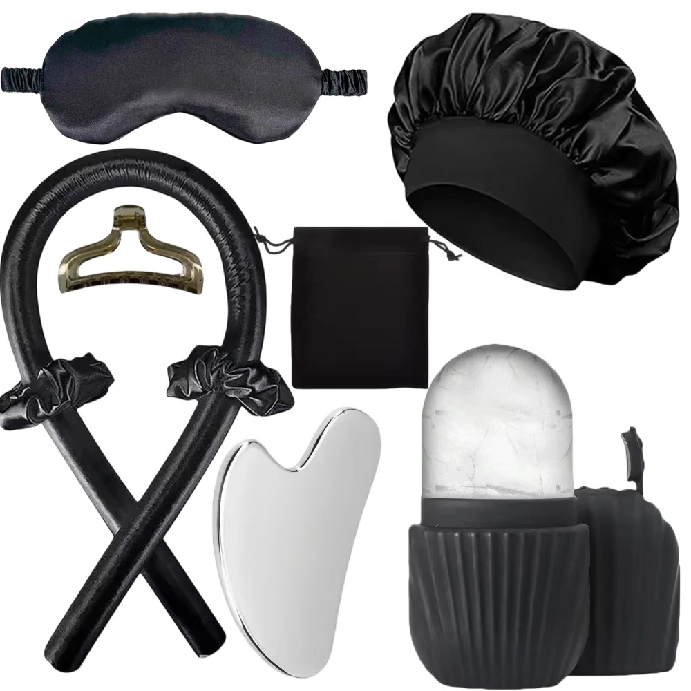 Spa Wellness Locations - 3/4/5/9-teiliges Luxus-Seidenschlafset Augenmaske Satin-Haube Memory-Schaum-Kissen Gua