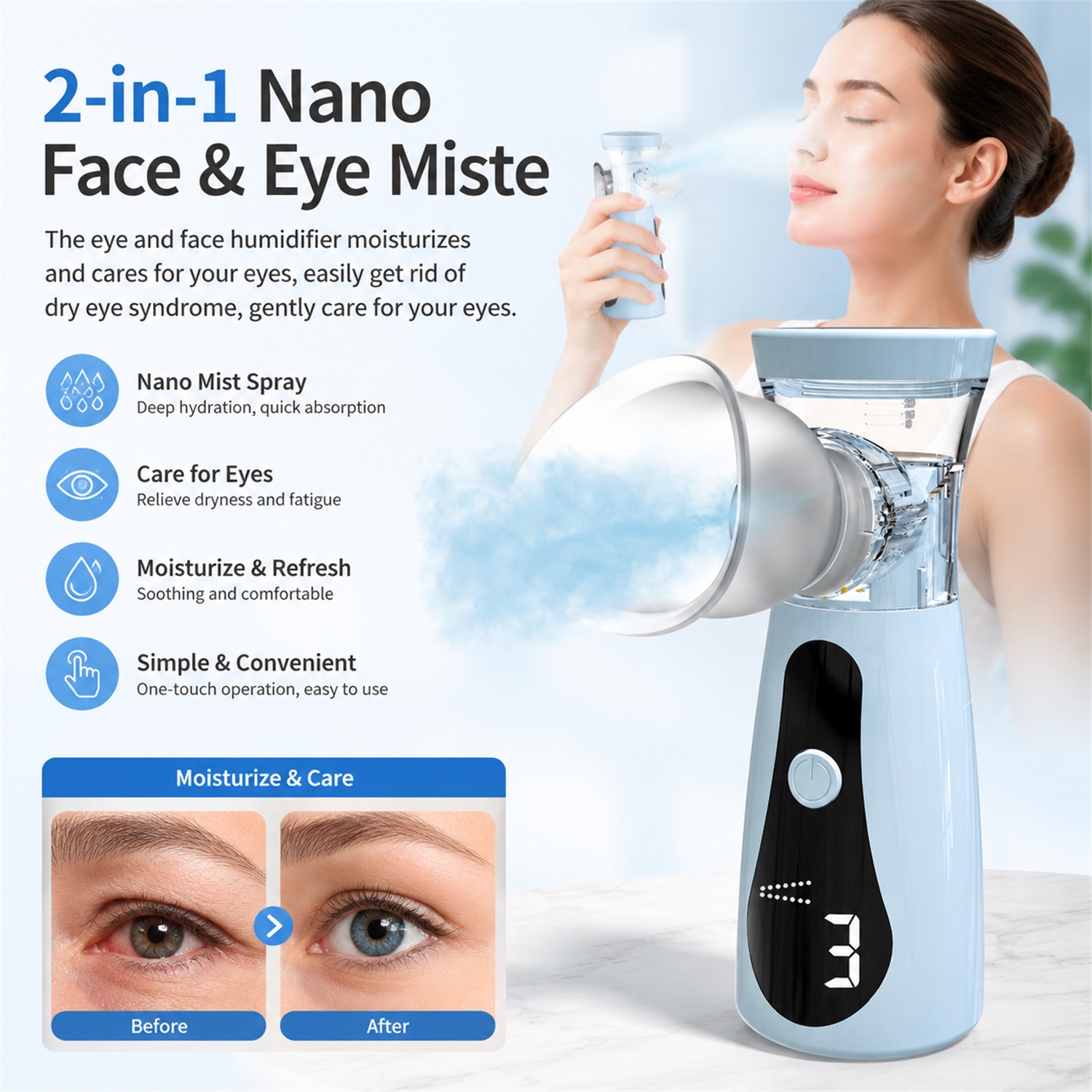 Facial Steamer Nano - Nano-Kaltspray Gesichtsdampfer - Mini Tragbares Hydratisierendes